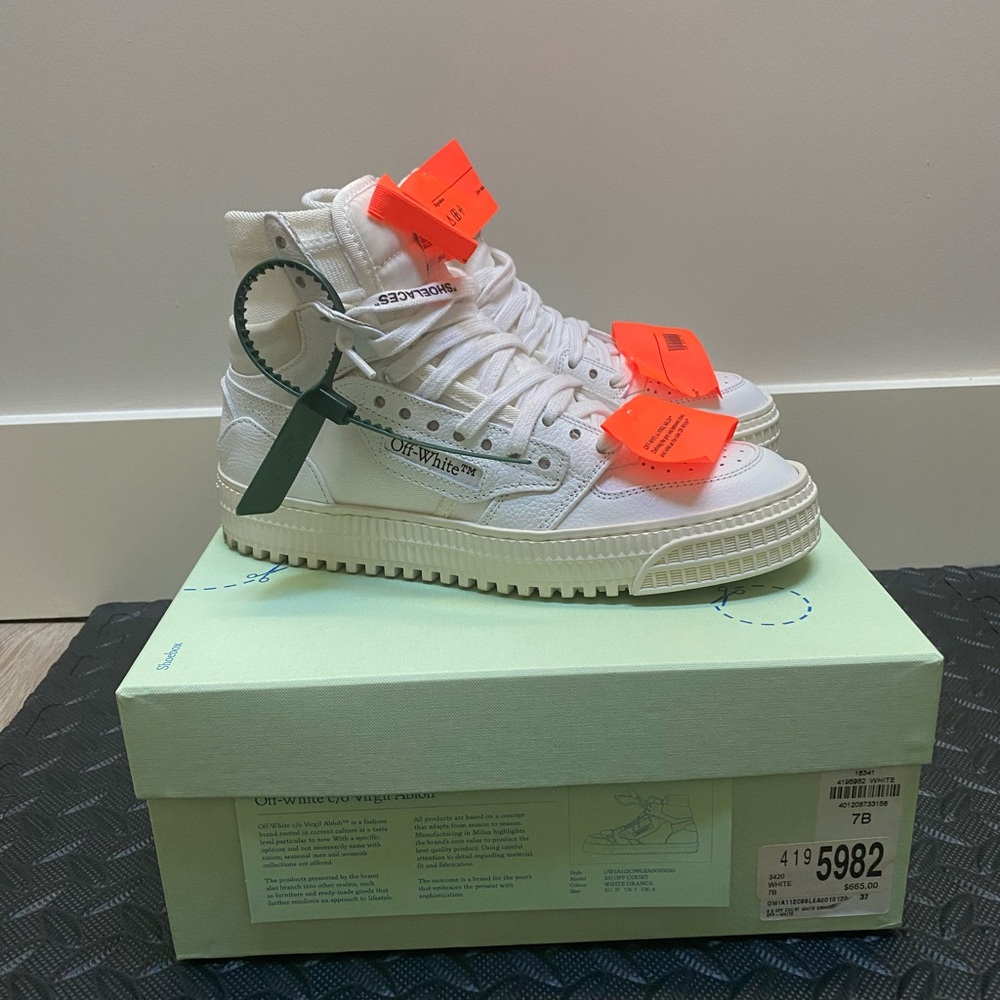 Off-White High-Top Sneakers - White and Orange Accents